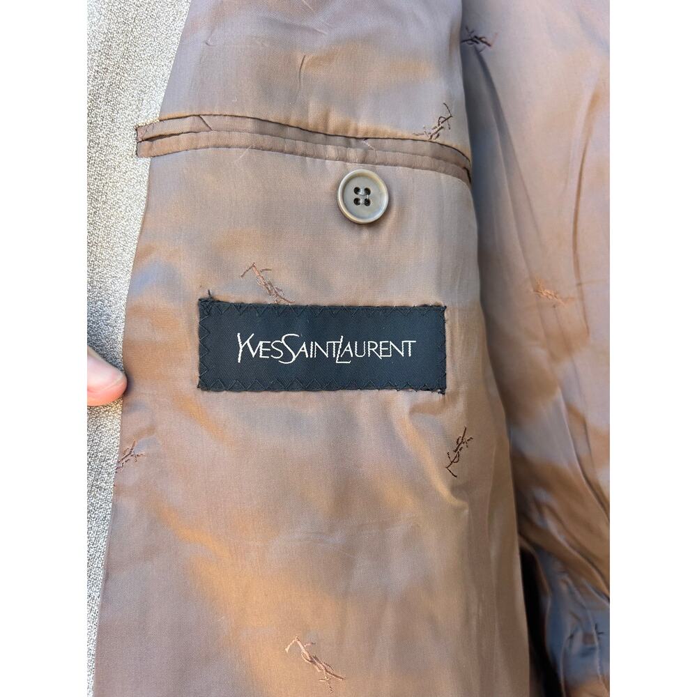 Vintage Yves Saint Laurent Oversized Blazer Jacket Double Breasted Taupe YSL XL - Picture 3 of 11